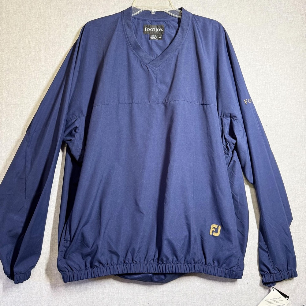 FootJoy Jacket Mens XL Blue V Neck Pullover Windbreaker Golf Lined Pockets
